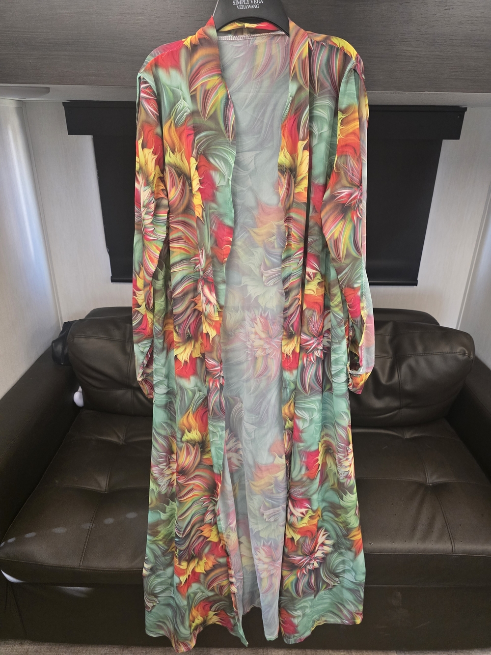 Long Peek a Boo Sleeve Open Front Cover Up Floor Length
